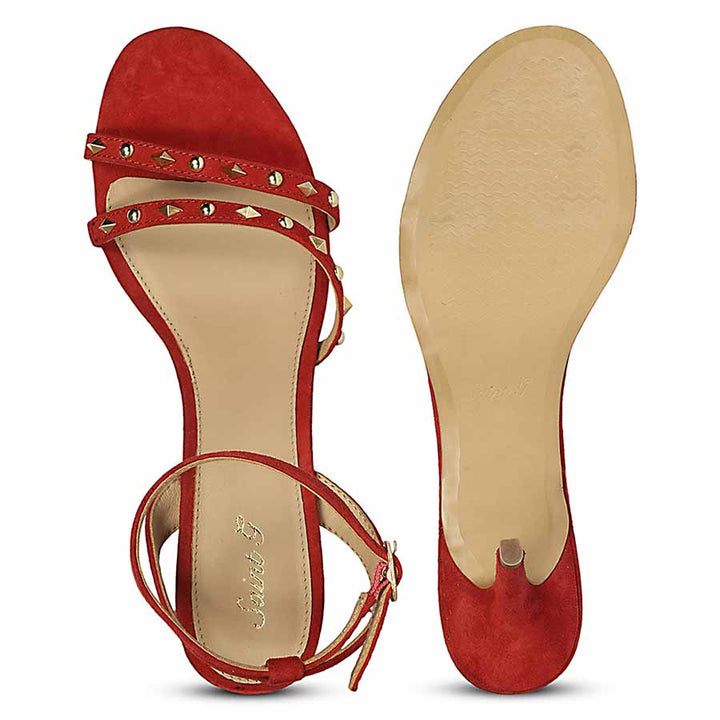Saint Dovie Studded Red Suede Leather Stilettos