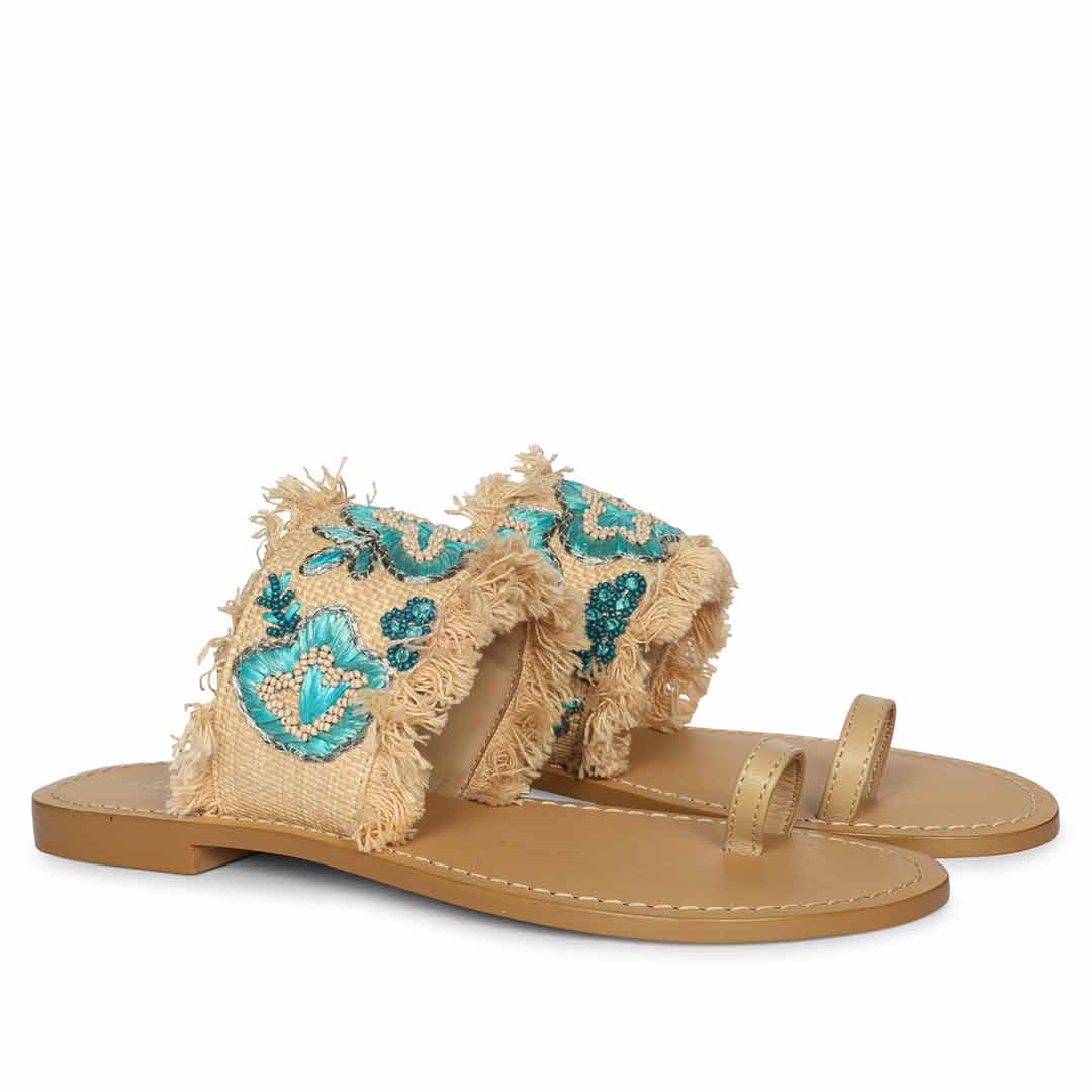 Saint Turquiose Leather Flat