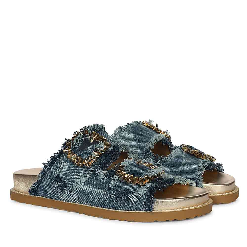 SaintG Navy Blue Denim Footbed Sandals