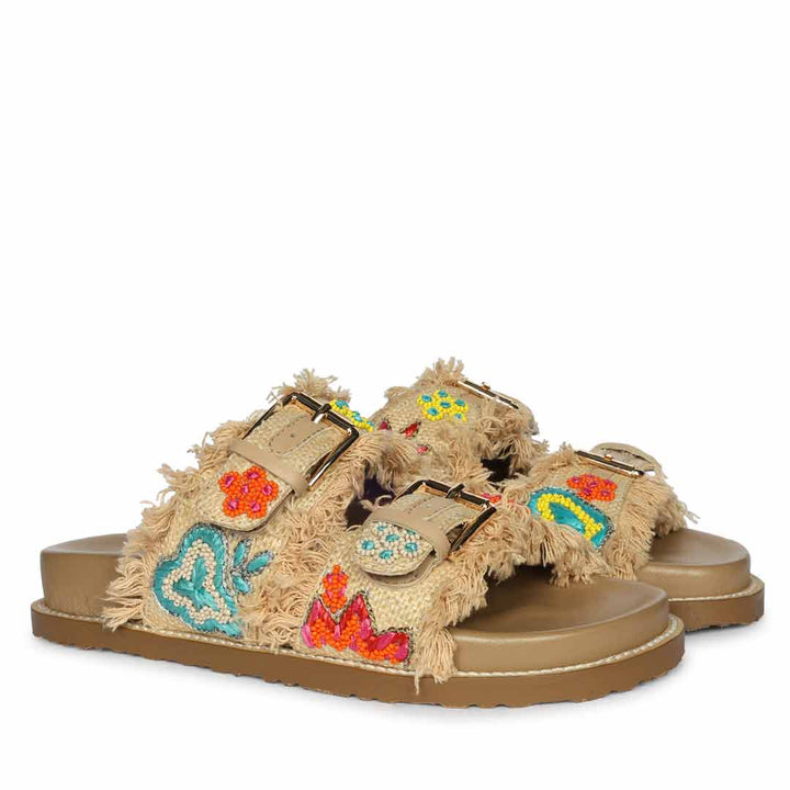 Saint Keisha Boho Fringe Embroidered Footbed Sandals