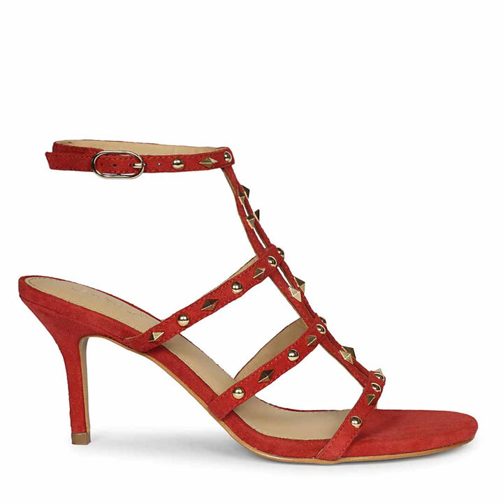 Saint Quenel Red Leather Studded Stilettos