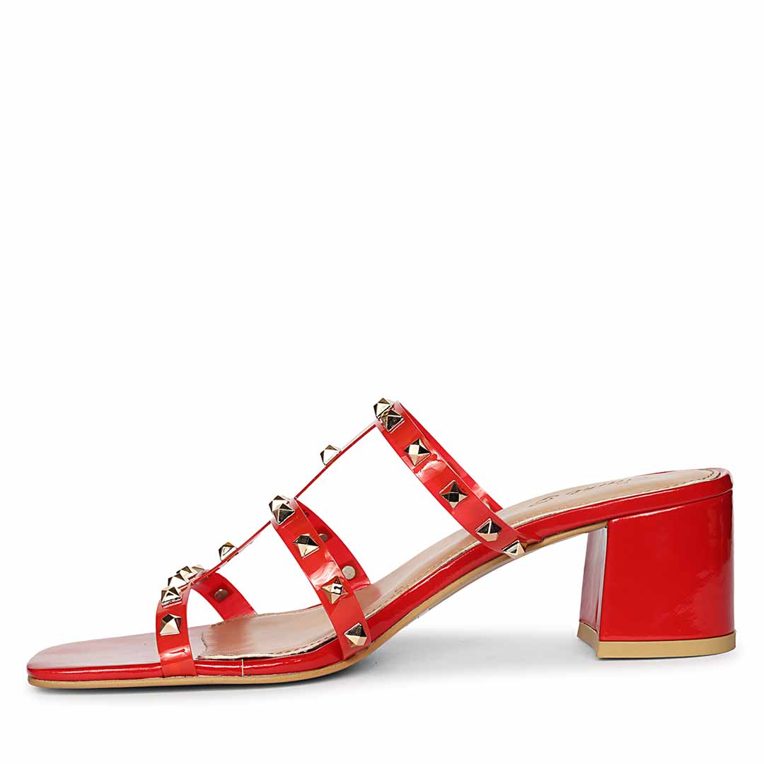 Saint Mavis Gold Studs Red Block Heels