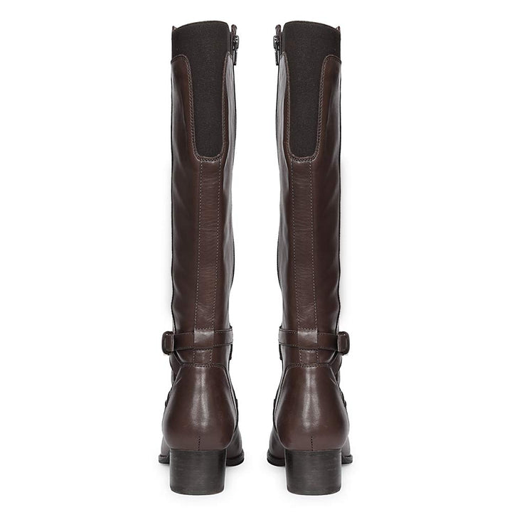Saint Areti Gold Buckle Brown Leather Knee High Boots