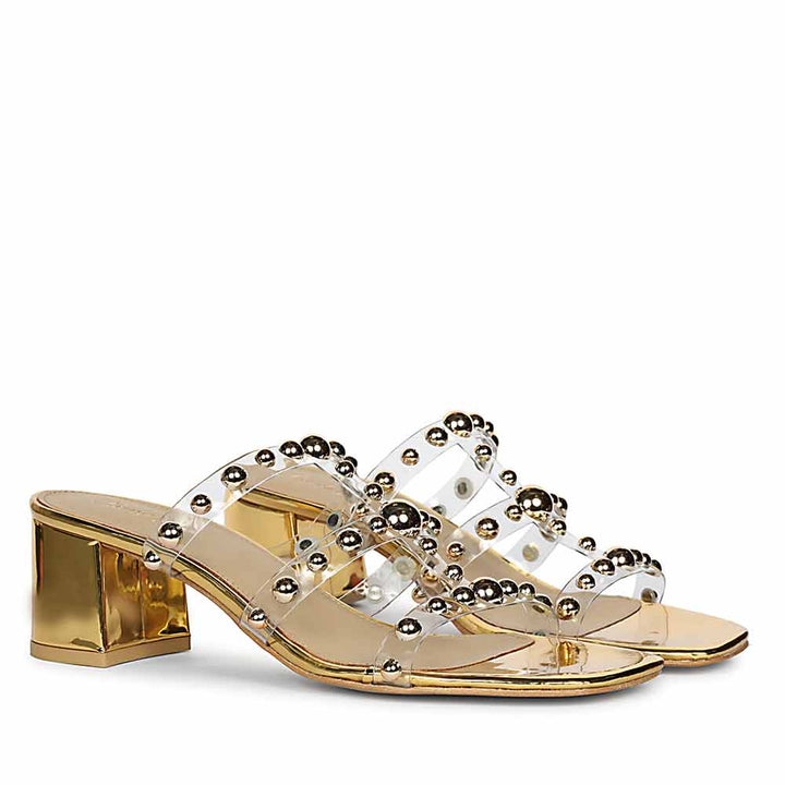 Saint Ivo Stud Embellished Gold Block Heels