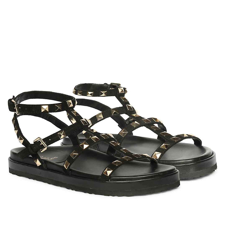 Saint Tessa Black Studded Leather Footbed Sandals