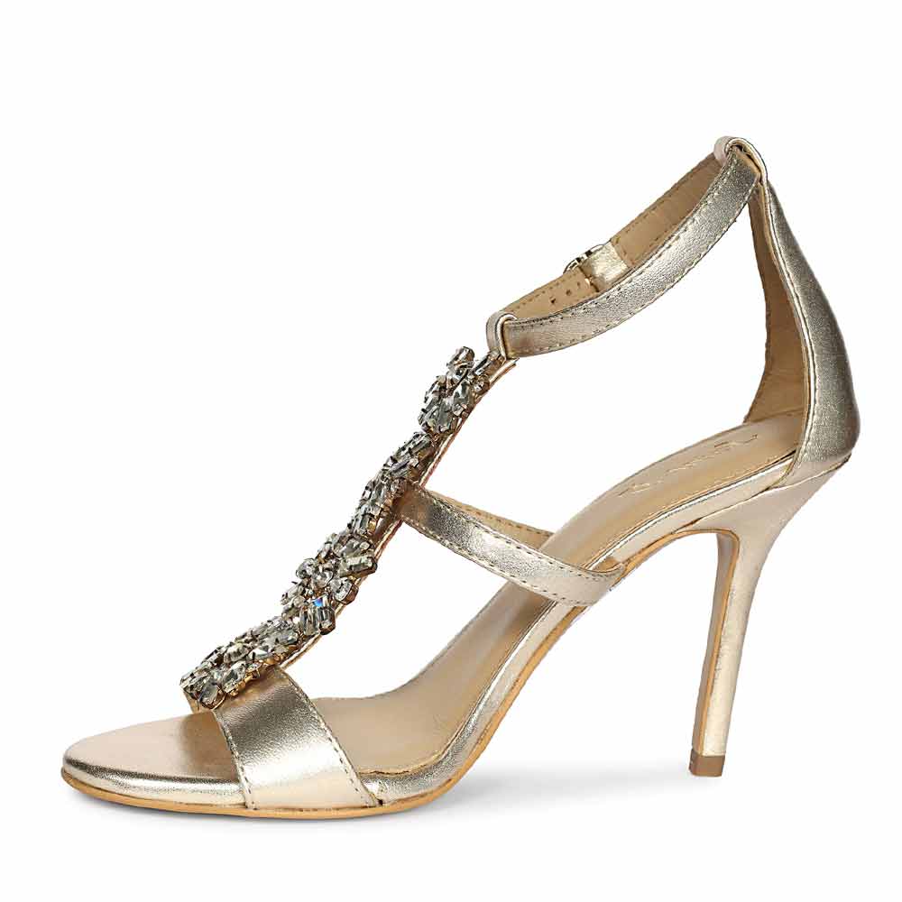 Saint Sydney Crystal Stone Metallic Gold Leather Stilettos