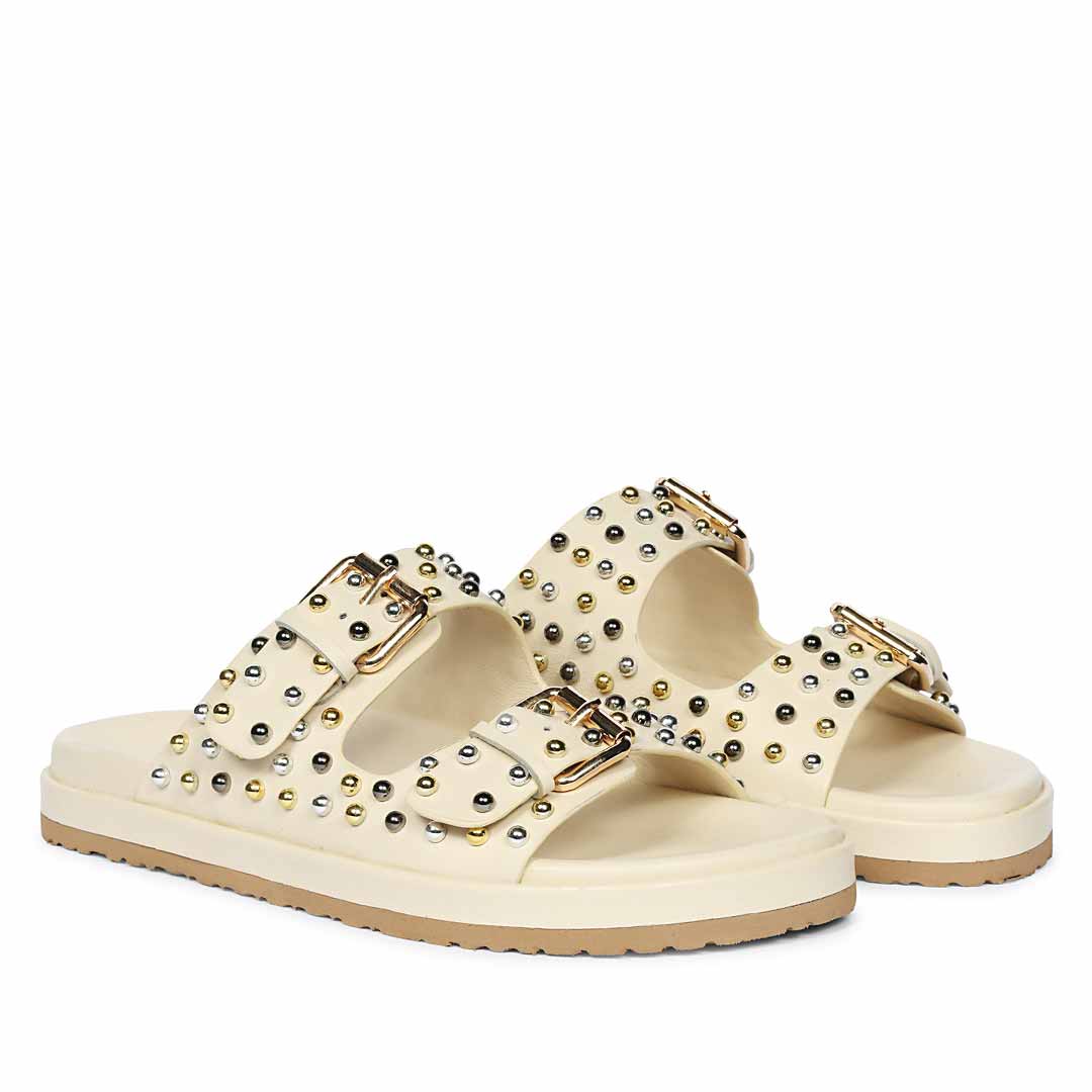 Saint Marnie Off-White Studded Leather Footbed Sandals
