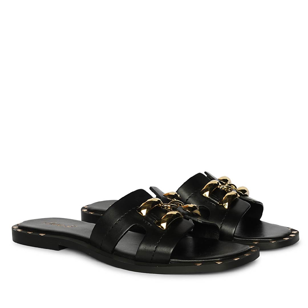 Saint Black Leather Flat