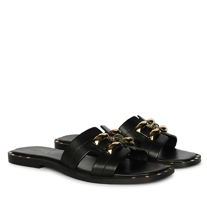 Saint Black Leather Flat
