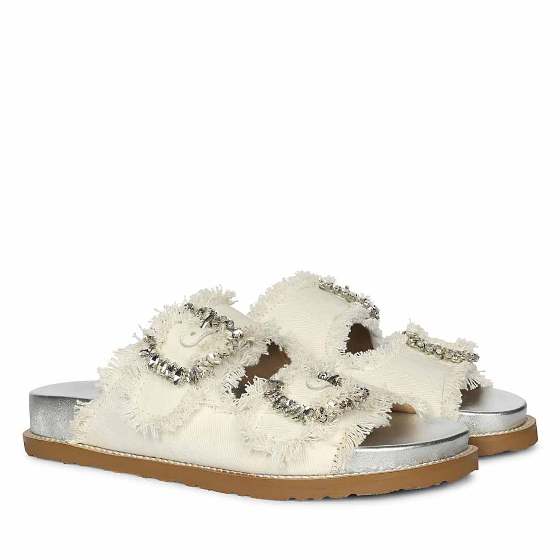 SaintG White Denim Footbed Sandals