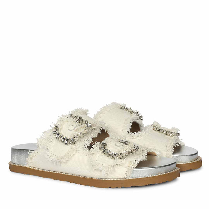 SaintG White Denim Footbed Sandals