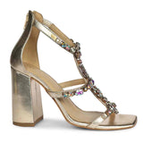 Saint Holly Rainbow Stone Metallic Gold Leather Block Heels