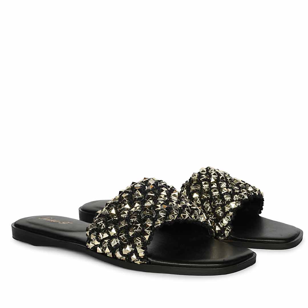 Saint Tara Glow Mesh Black Leather Flats