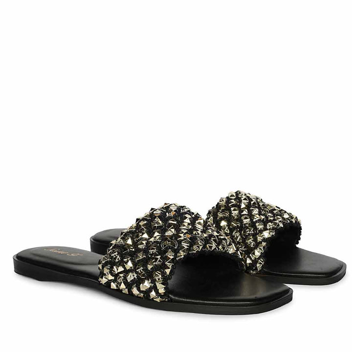 Saint Tara Glow Mesh Black Leather Flats