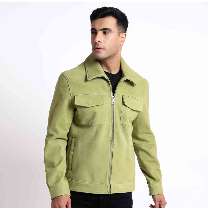 Saint Ruben Lime Suede Leather Men's Jacket With Collars