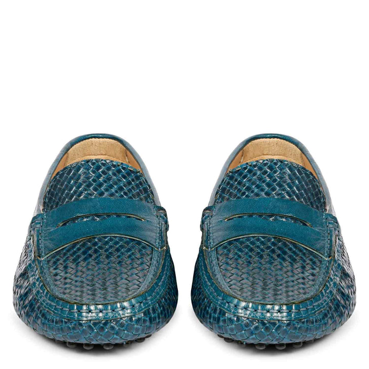 Saint Liana Blue Woven Leather Loafers