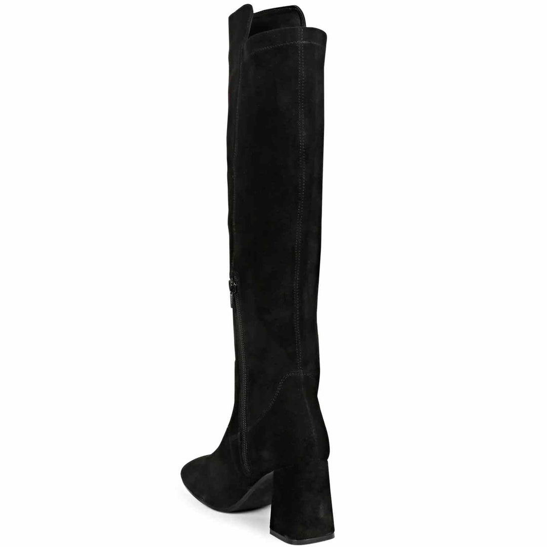 Saint Lumina Crystal Rhinestones Black Leather Long Boots