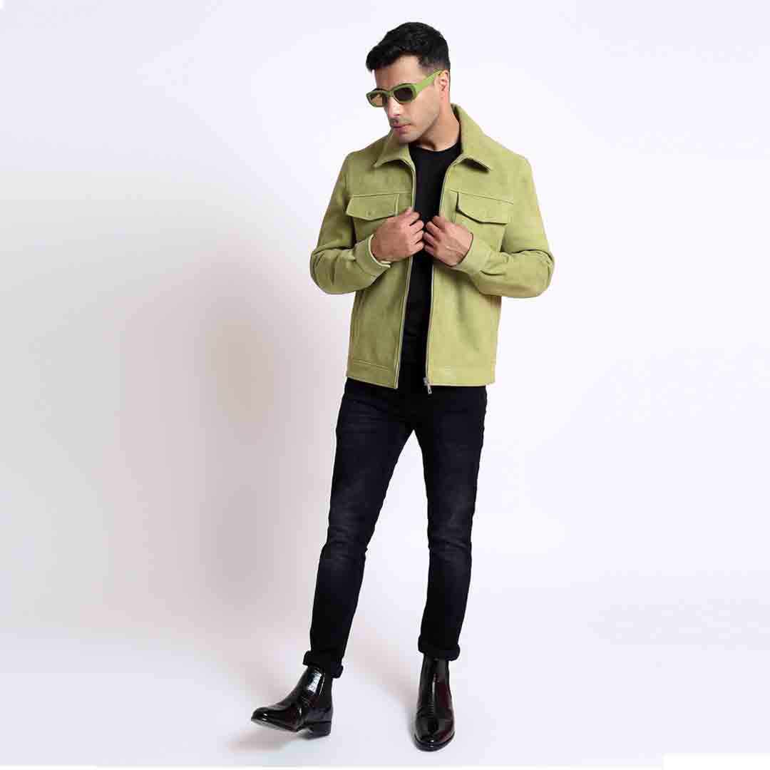 Saint Ruben Lime Suede Leather Men's Jacket With Collars