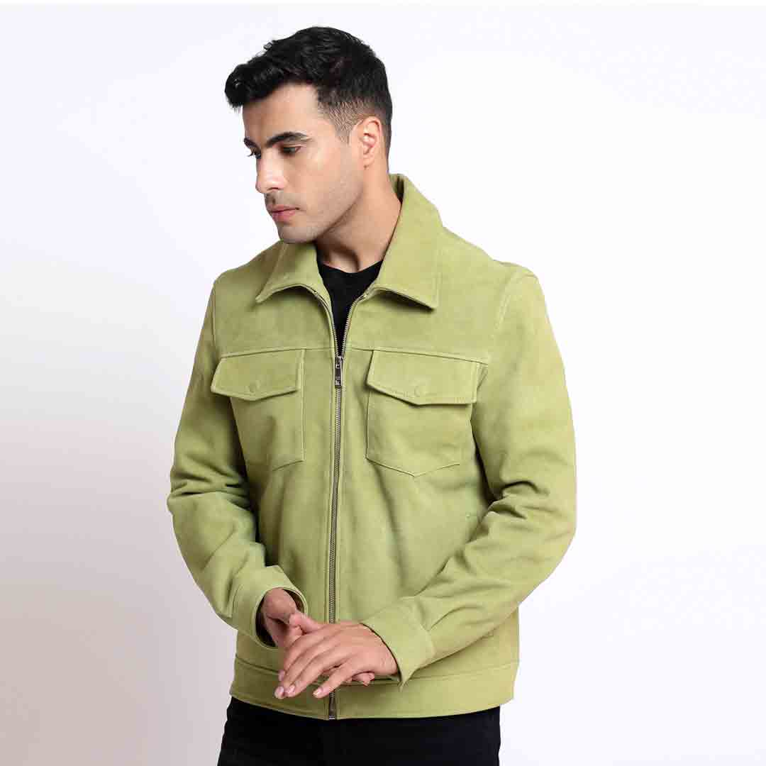 Saint Ruben Lime Suede Leather Men's Jacket With Collars