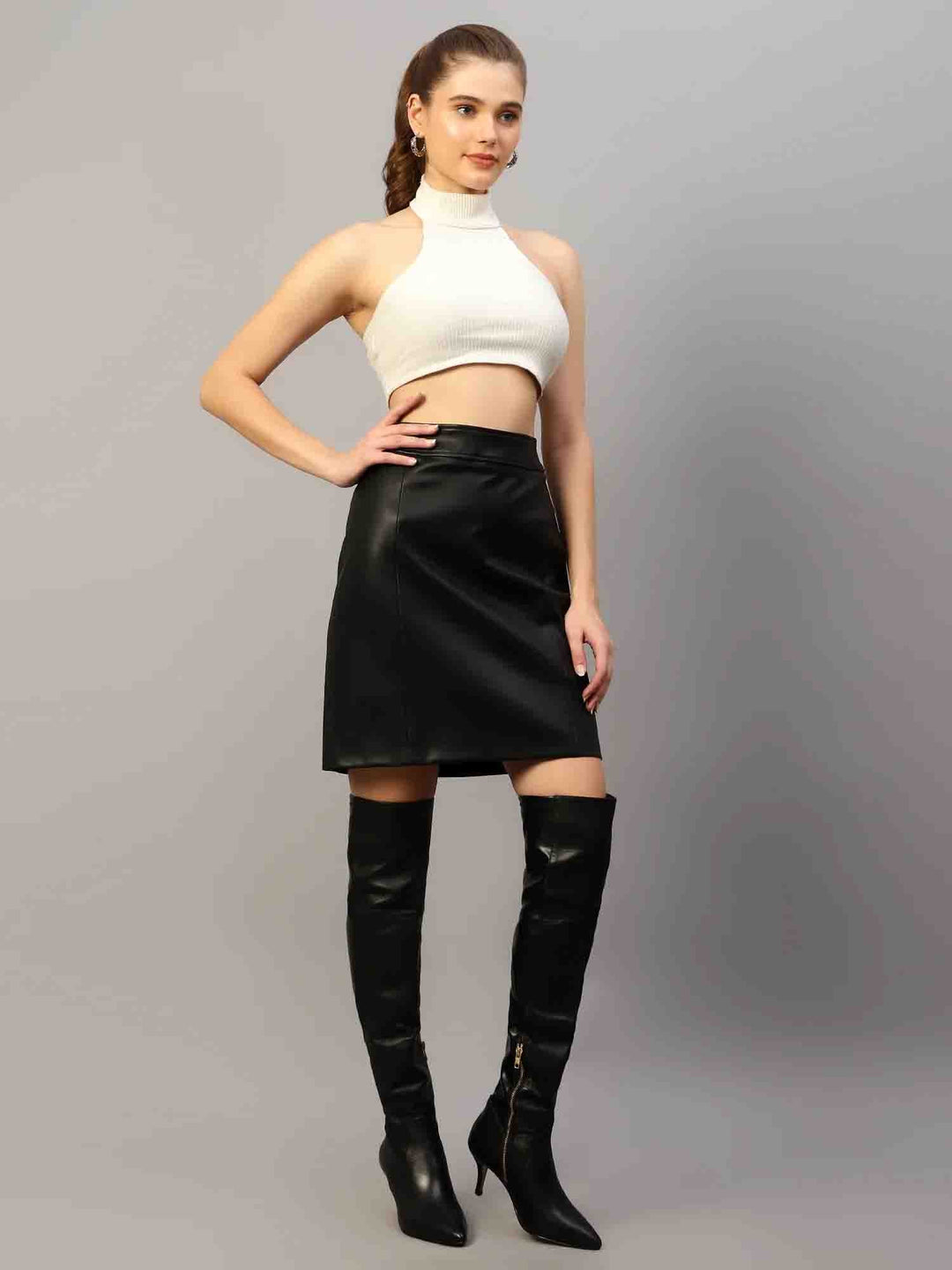 Saint Letitia Black Stretch Leather Skirt