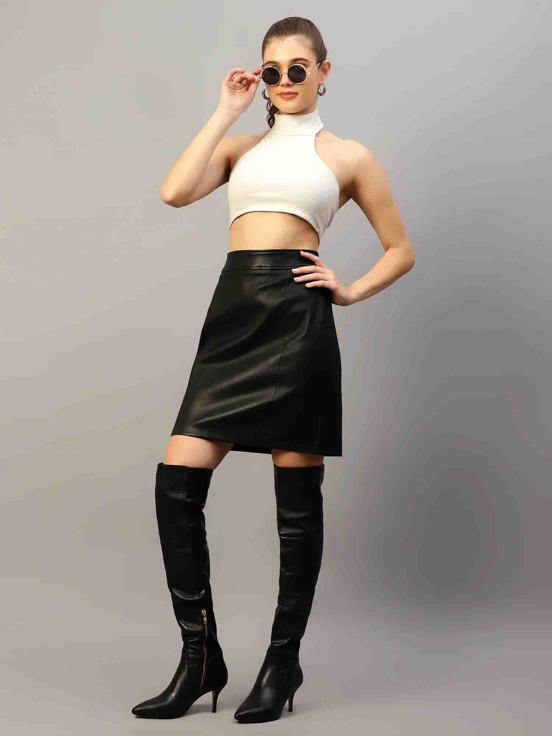 Saint Letitia Black Stretch Leather Skirt