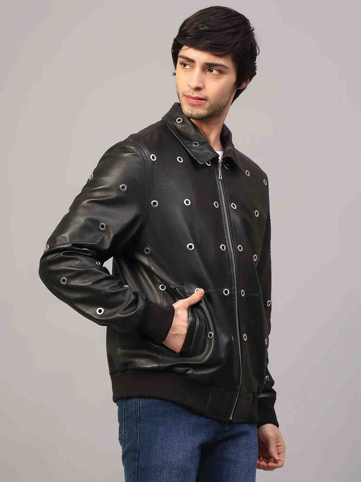 Saint Joshua Black Leather Men's Jackets