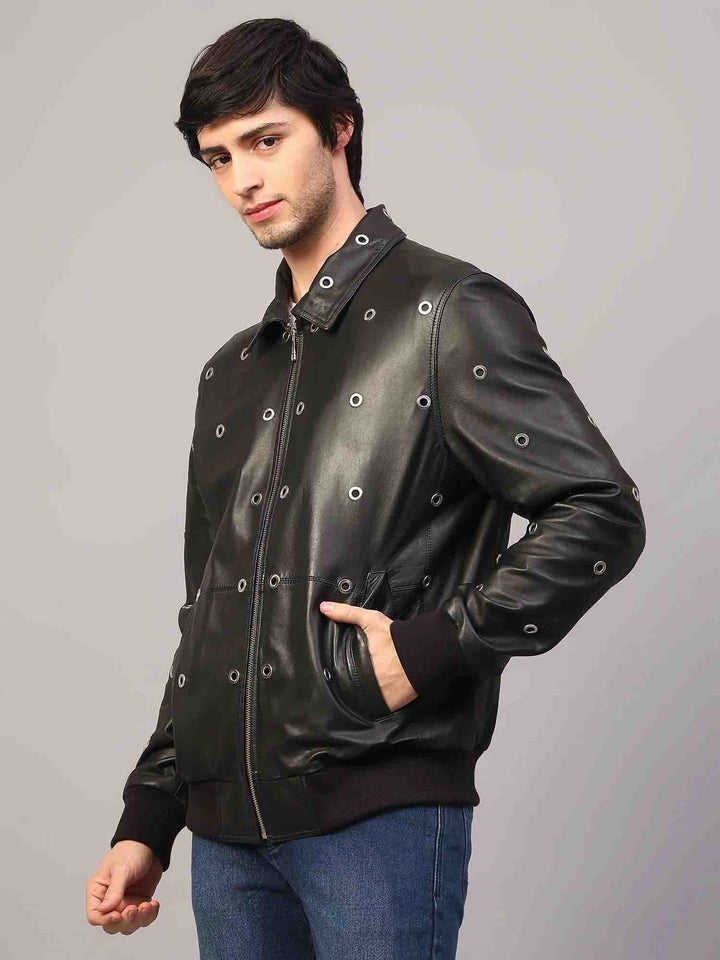 Saint Joshua Black Leather Men's Jackets