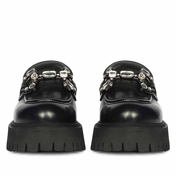 Saint Feri Crystal  Saddle Black Leather Moccasins