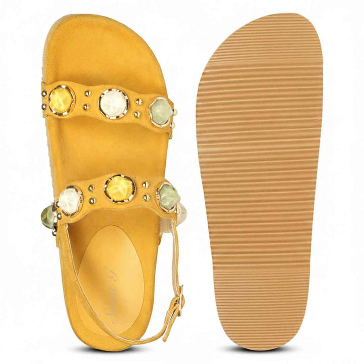 Saint Solira Multi Stone Mustard Leather Footbed Sandals