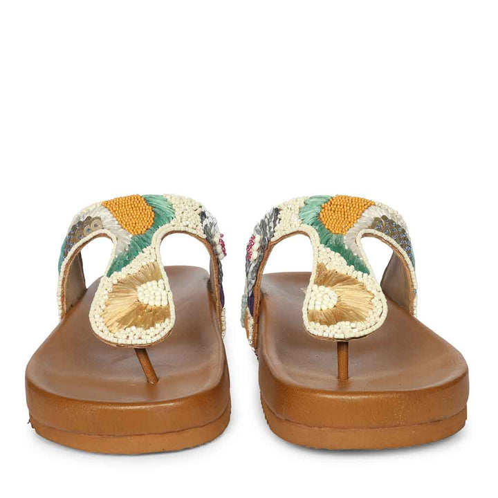 Saint Zaria Embroidered Tan Leather Thong Footbed