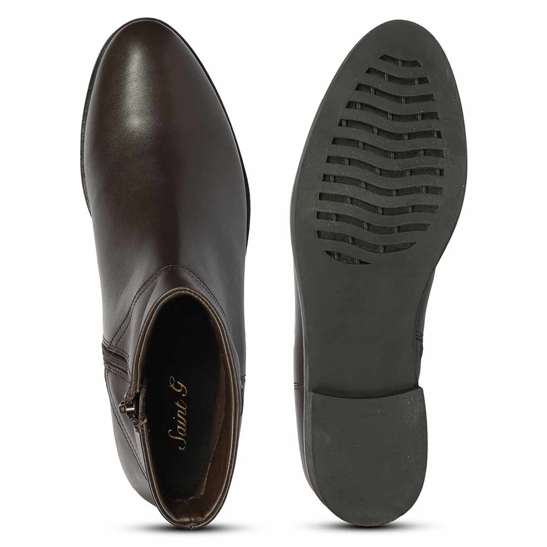Saint Ryann Brown Leather Handcrafted  InSide Zippers Ankle Boots