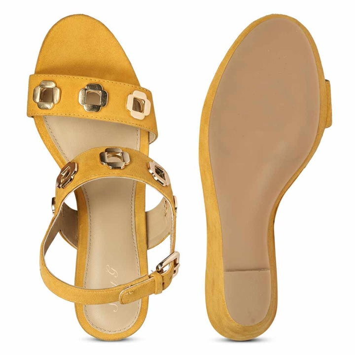 Saint Nerina Golden Mustard Suede Leather Wedge Heels