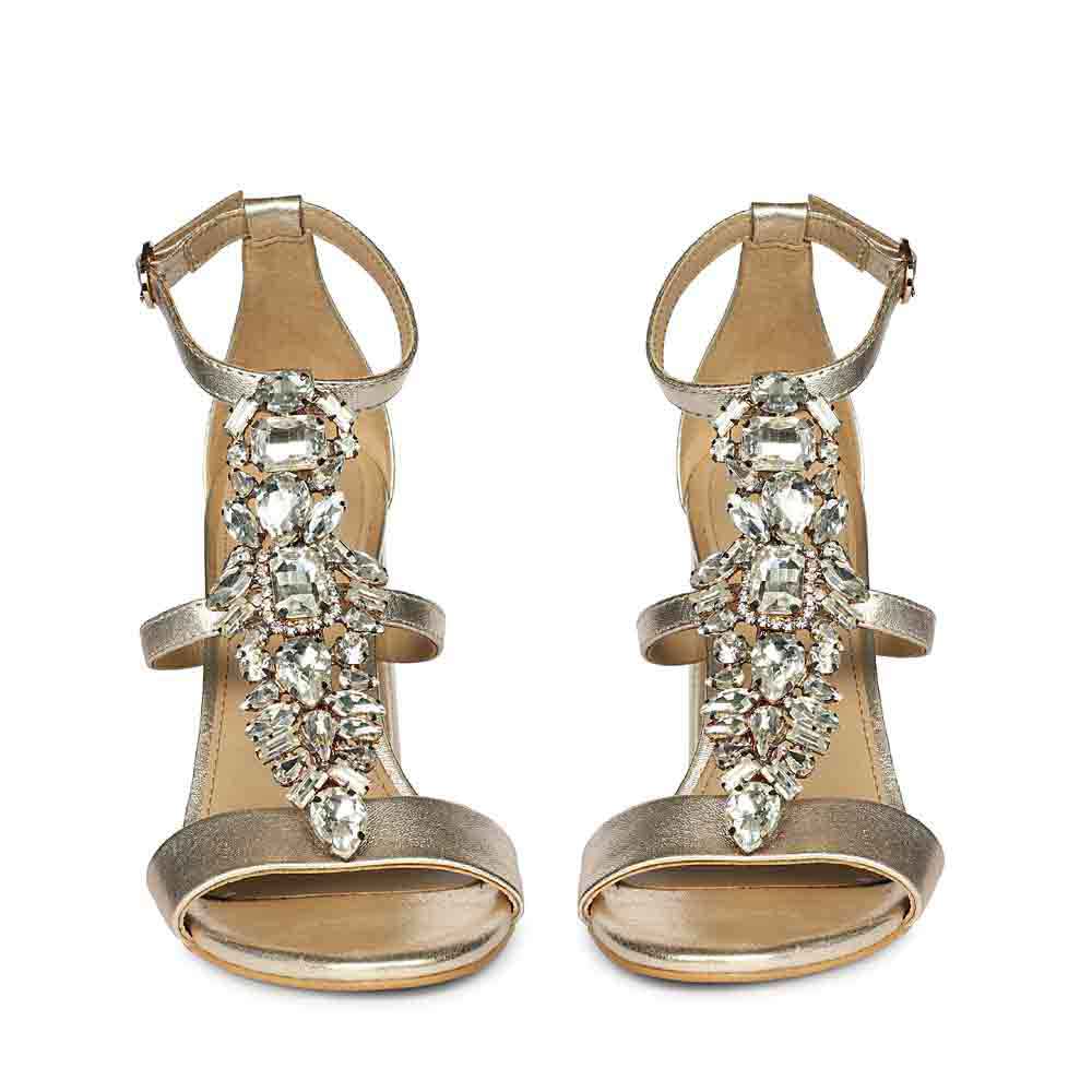 Saint Colleen Silver Stone Metallic Gold Block Heels