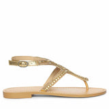 Saint Faith Embellished T-Strap Gold Leather Flats