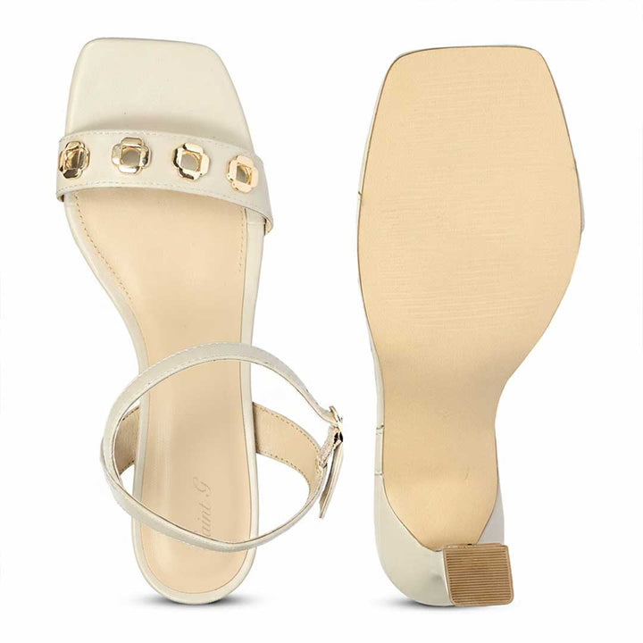 Saint Dahlia Gold Flower Eyelets Stone Leather Heels