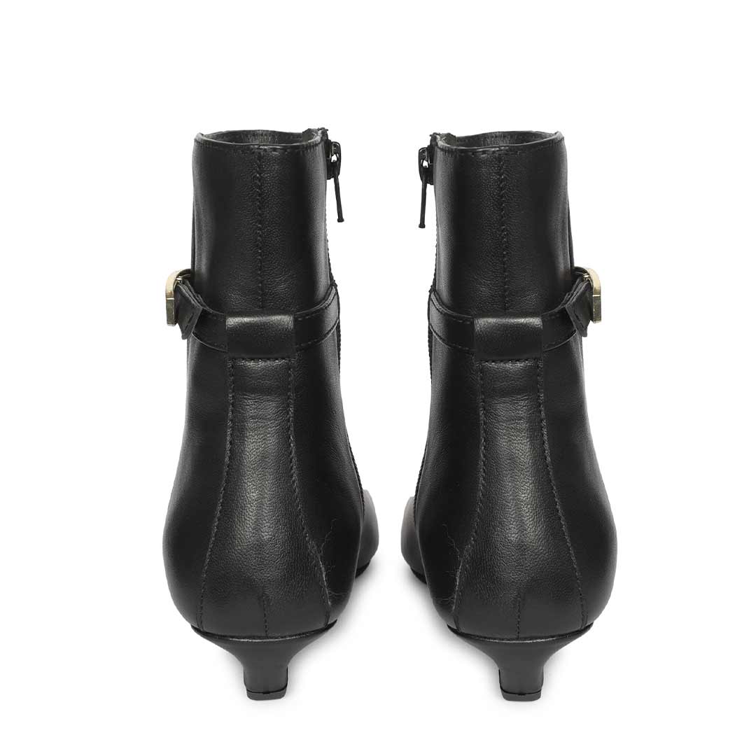 Saint Jimena Black Leather Buckle Low Wedge Ankle Boots