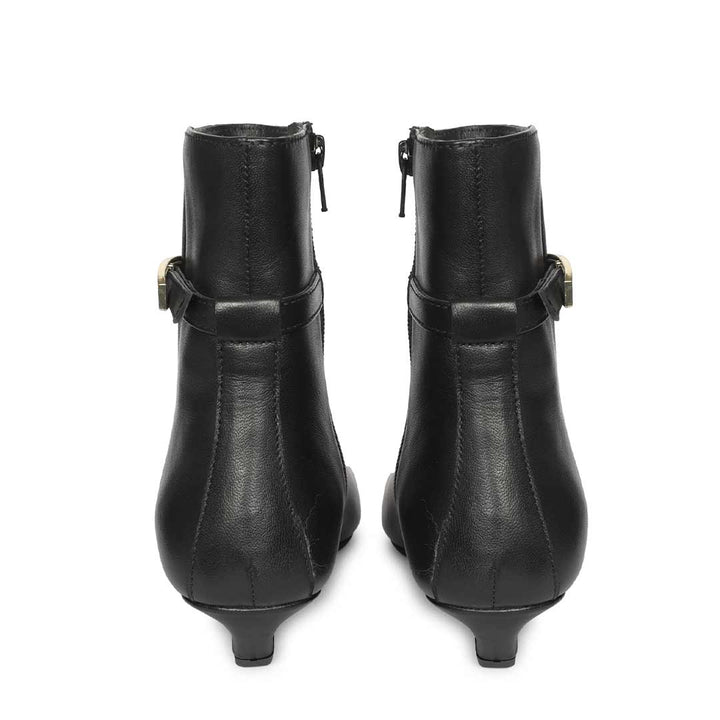 Saint Jimena Black Leather Buckle Low Wedge Ankle Boots