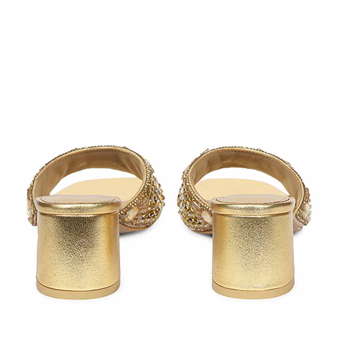 Saint Torin Embroidered Metallic Gold Leather Heels