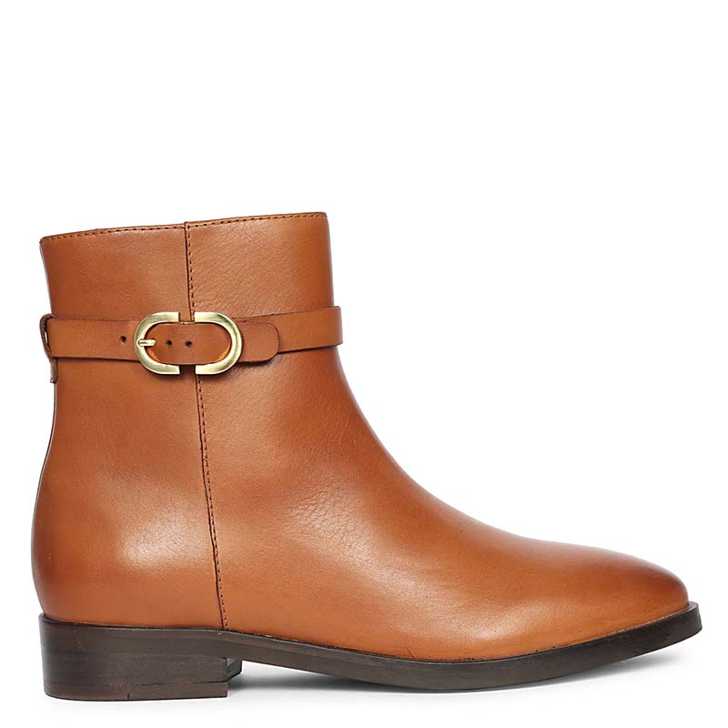 Saint Ashley Rust Leather Gold Horsebit Décor Back Zip Boots