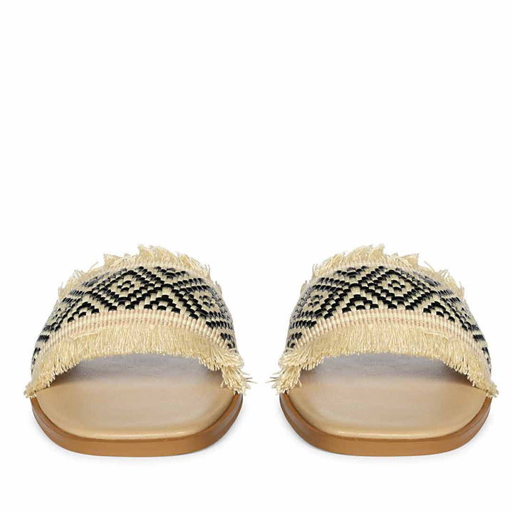 Saint Noor Luxe Crystal Net Black-Beige Leather