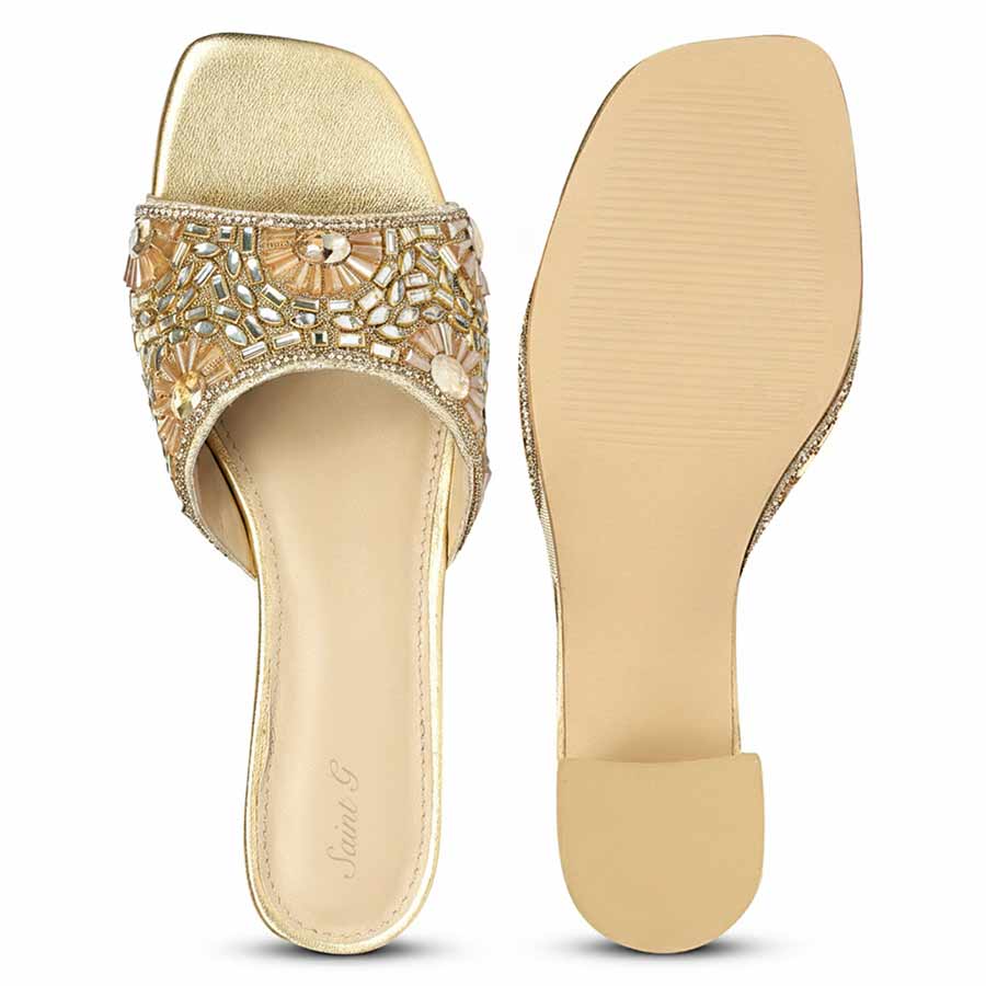 Saint Torin Embroidered Metallic Gold Leather Heels