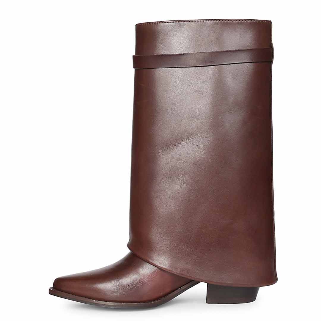 Saint Rowena Fold-Over Brown Leather Mid-Calf Boots