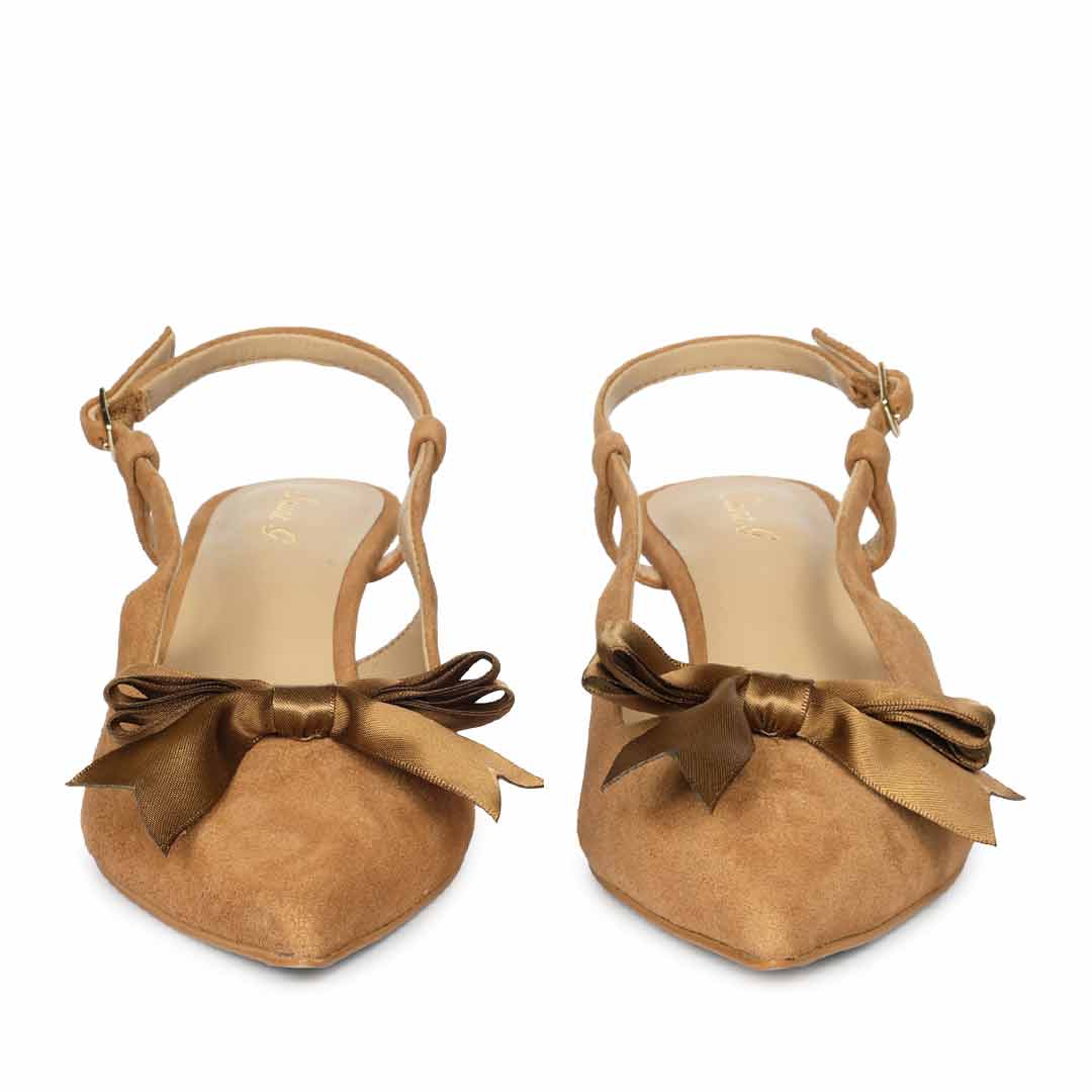 Saint Toria Bow Tan Leather Sling Back Pumps