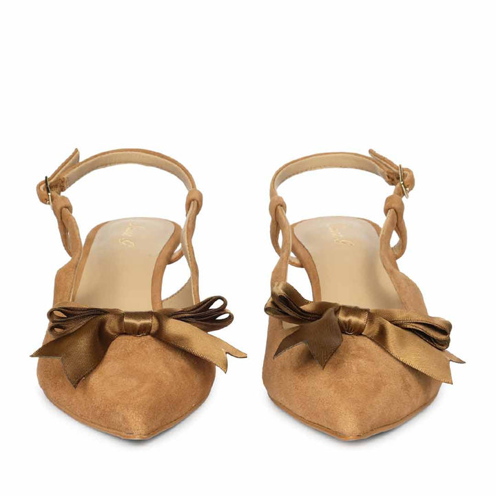 Saint Toria Bow Tan Leather Sling Back Pumps