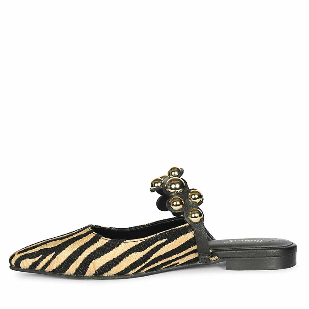 Saint Danika Beige Zebra Studded Leather Flats