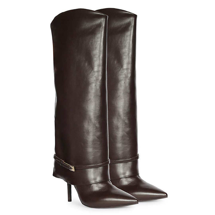 Saint Aitana Fold-Over Dark Brown Vegan Leather Knee-High Boots