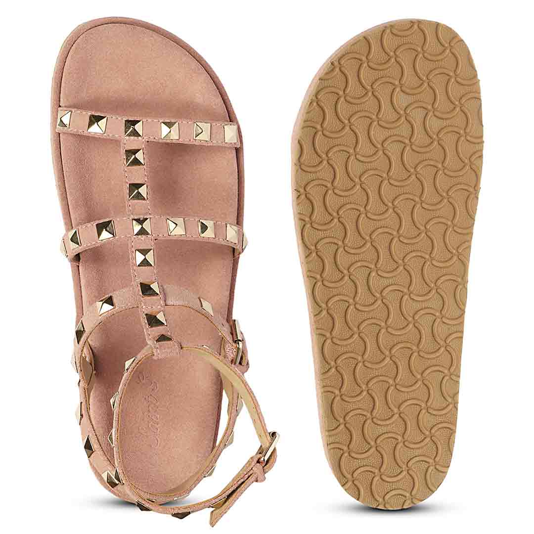 Saint Tessa Pink Blush Studded Suede Leather Footbed Sandals