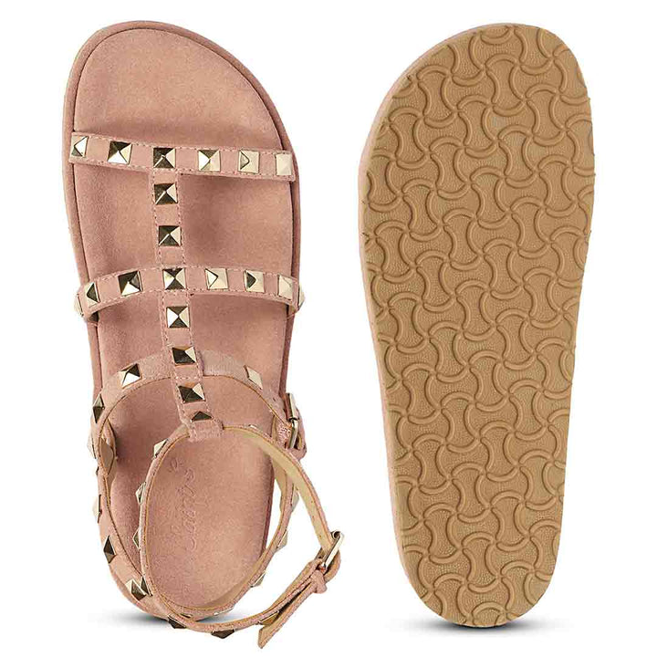 Saint Tessa Pink Blush Studded Suede Leather Footbed Sandals