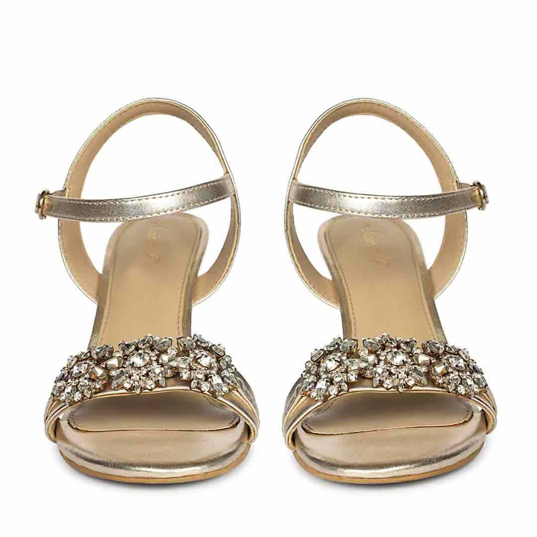 Saint Brittany Crystal Stone Gold Leather Stilettos