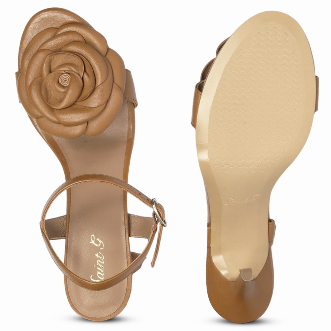 Saint Veronique Flower Embellished Cuoio Leather Stilettos